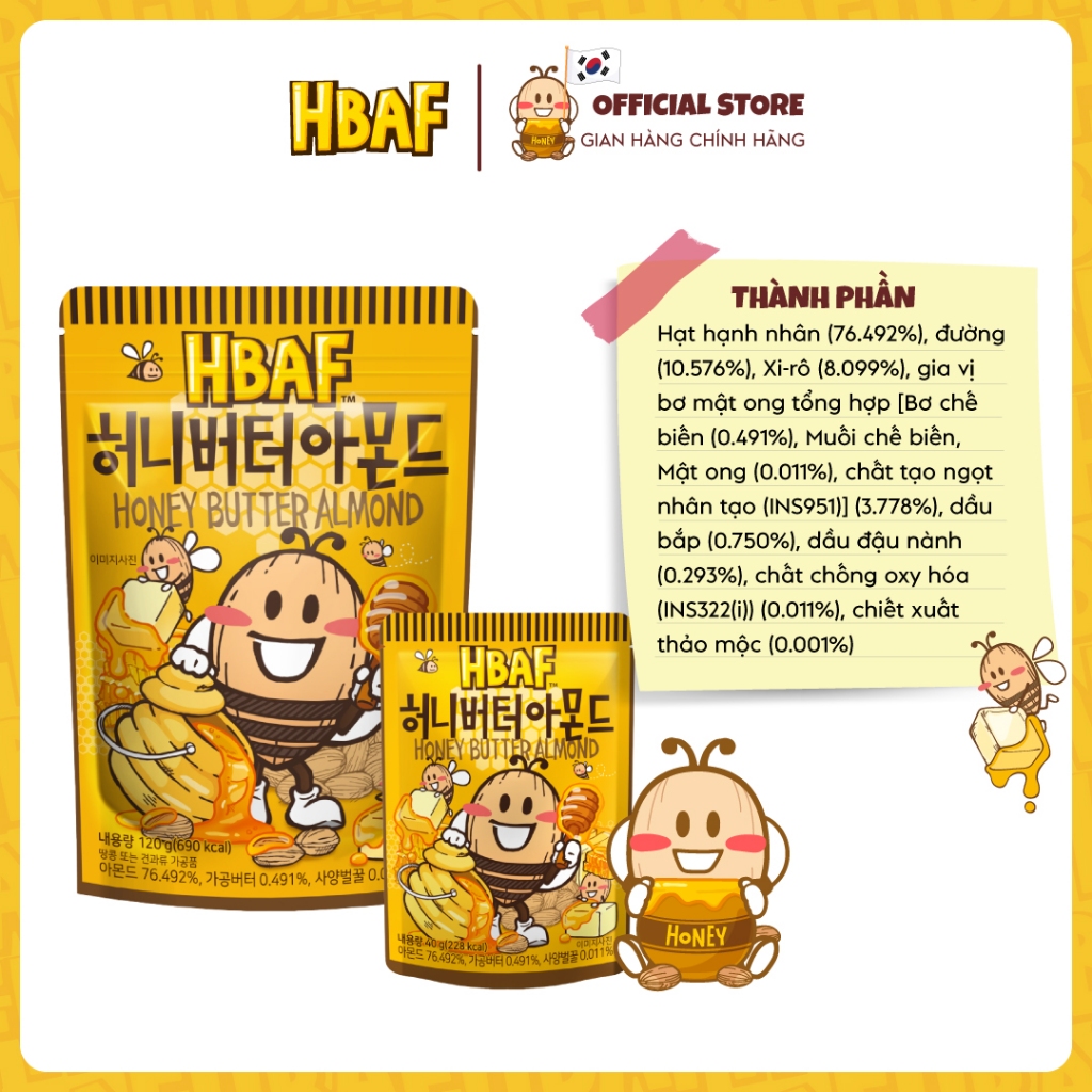🔥[ĐƠN 450k Tặng 1 Túi Phao Mogu]🔥Thùng 72 Gói Hạt Hạnh Nhân Tẩm Vị HBAF Hàn Quốc Ăn Vặt Tiện Lợi Dinh Dưỡng Healthy 40G
