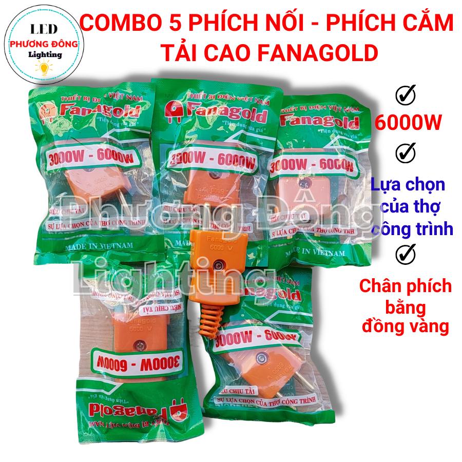 Combo 5 phích nối - phích cắm chịu tải cao 3000W - 6000W Thương hiệu FANAGOLD