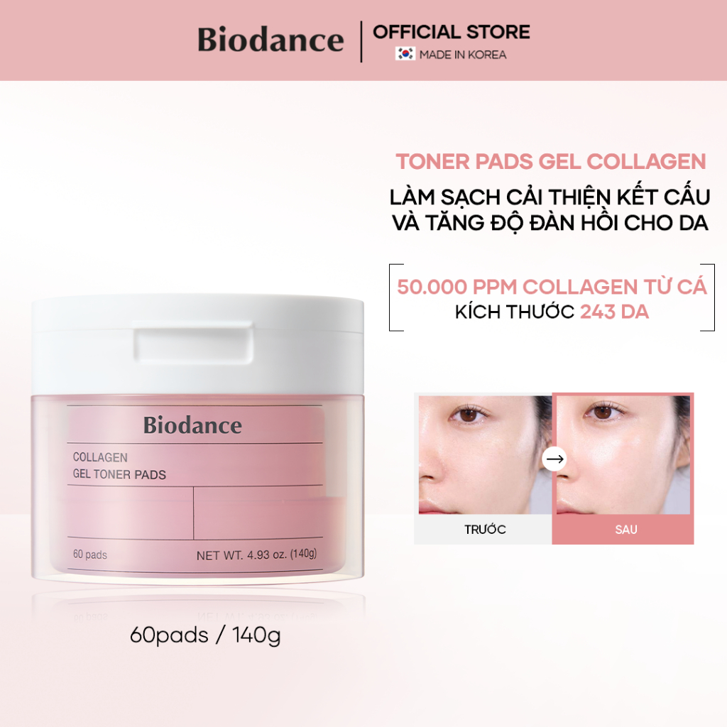Ảnh BIODANCE Toner Pad Dạng Gel Cung Cấp Collagen Tăng Cường Đàn Hồi Da Dưỡng Ẩm Thu Nhỏ Lỗ Chân Lông Gel Toner Pads 140g 1