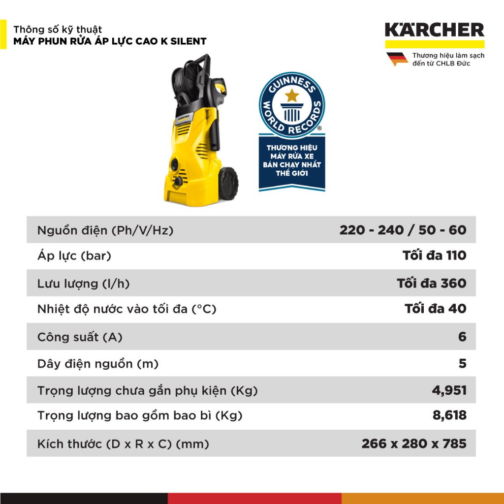 Ảnh Máy phun rửa áp lực cao Karcher K 2 HR - Công suất 1400W, áp lực 110 bar phù hợp rửa xe - Bảo hành 24 tháng 3
