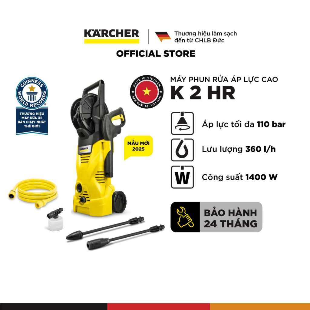 Ảnh Máy phun rửa áp lực cao Karcher K 2 HR - Công suất 1400W, áp lực 110 bar phù hợp rửa xe - Bảo hành 24 tháng 2