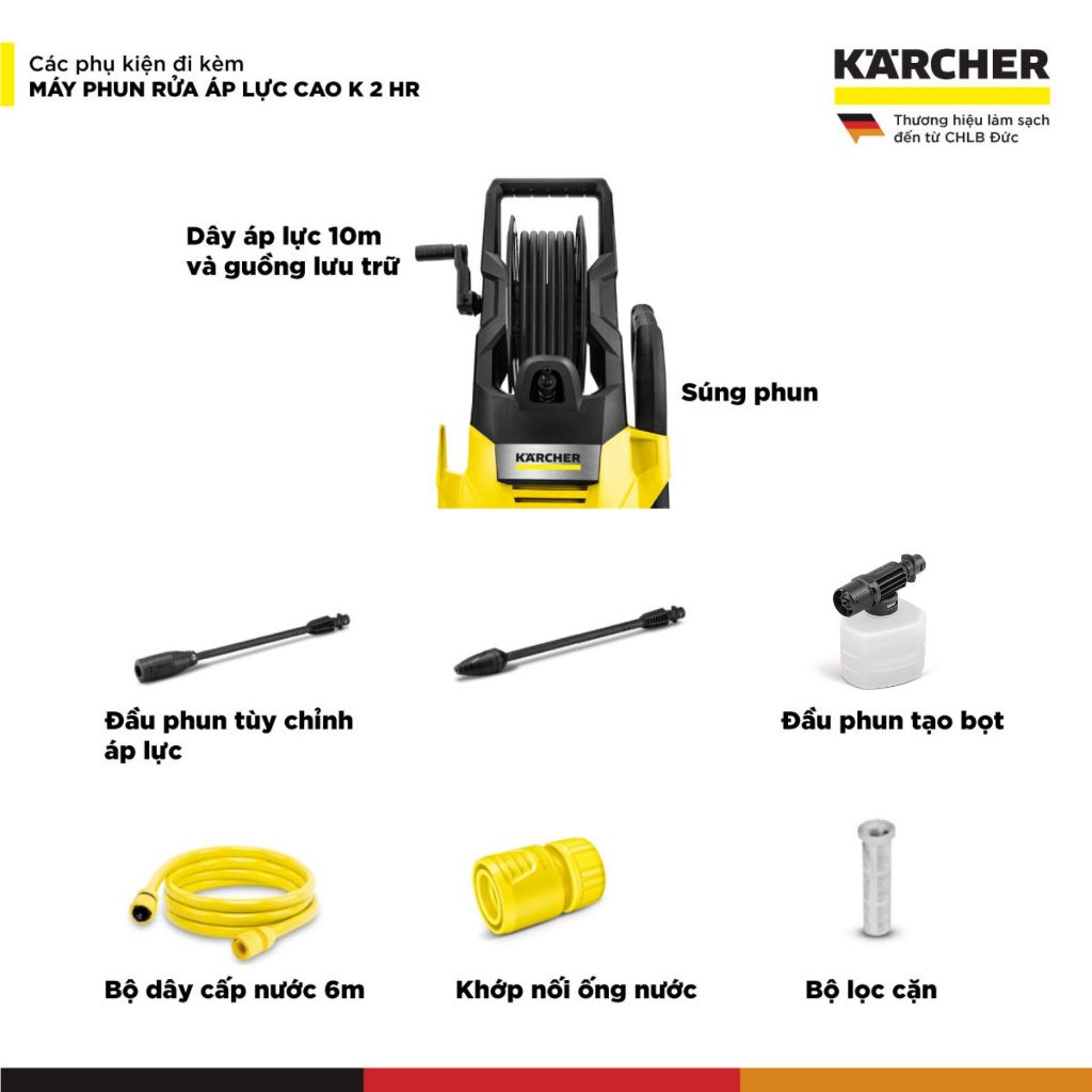 Ảnh Máy phun rửa áp lực cao Karcher K 2 HR - Công suất 1400W, áp lực 110 bar phù hợp rửa xe - Bảo hành 24 tháng 4