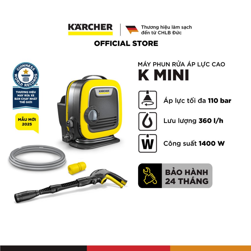 Ảnh Máy phun rửa áp lực cao Karcher K Mini - Công suất 1400W, áp lực tối đa 110 bar nhỏ gọn - Bảo hành 24 tháng 1