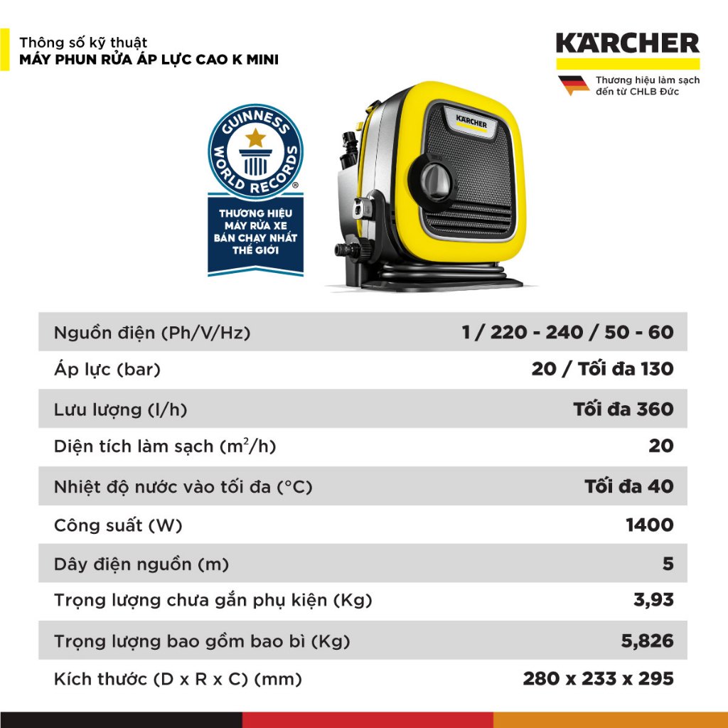 Ảnh Máy phun rửa áp lực cao Karcher K Mini - Công suất 1400W, áp lực tối đa 110 bar nhỏ gọn - Bảo hành 24 tháng 2