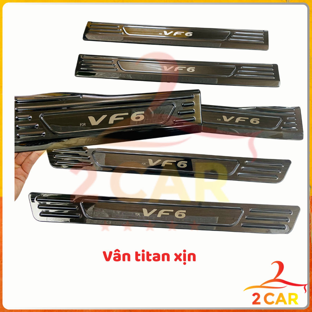 Ốp bậc cửa, nẹp bước chân, chống trầy cốp trong, ngoài xe Vinfast VF6 Vân Titan Hàng cao cấp