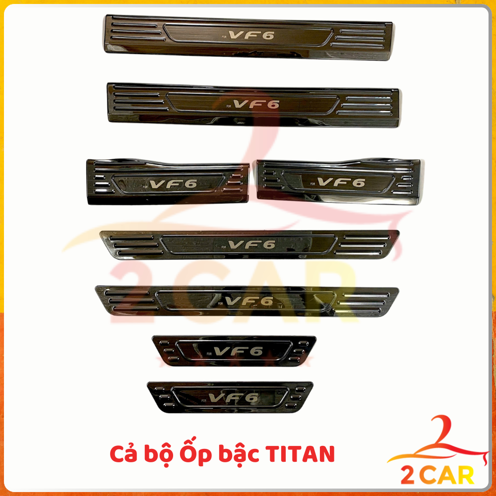 Ốp bậc cửa, nẹp bước chân, chống trầy cốp trong, ngoài xe Vinfast VF6 Vân Titan Hàng cao cấp