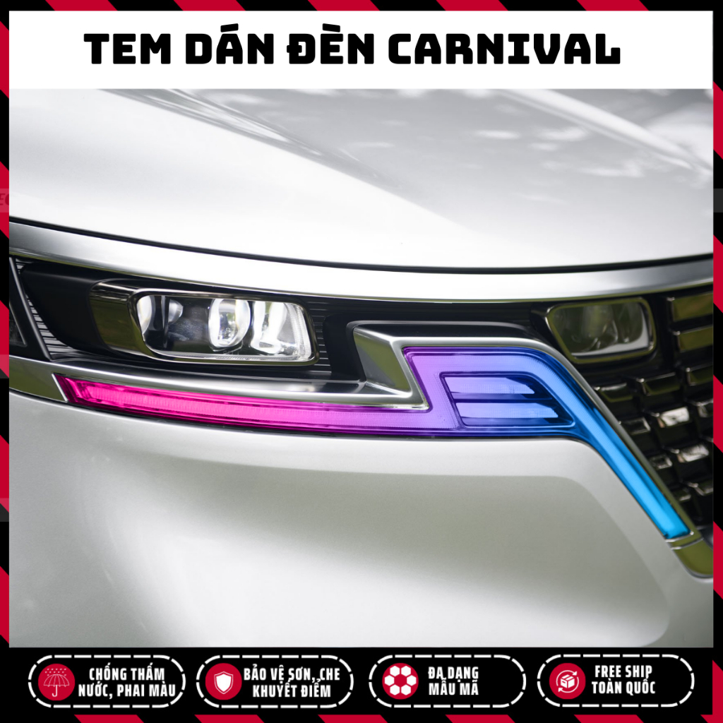 Tem dán đèn Carnival, decal đèn Carnival, decal dán xe trang trí xe bền màu, chống nước
