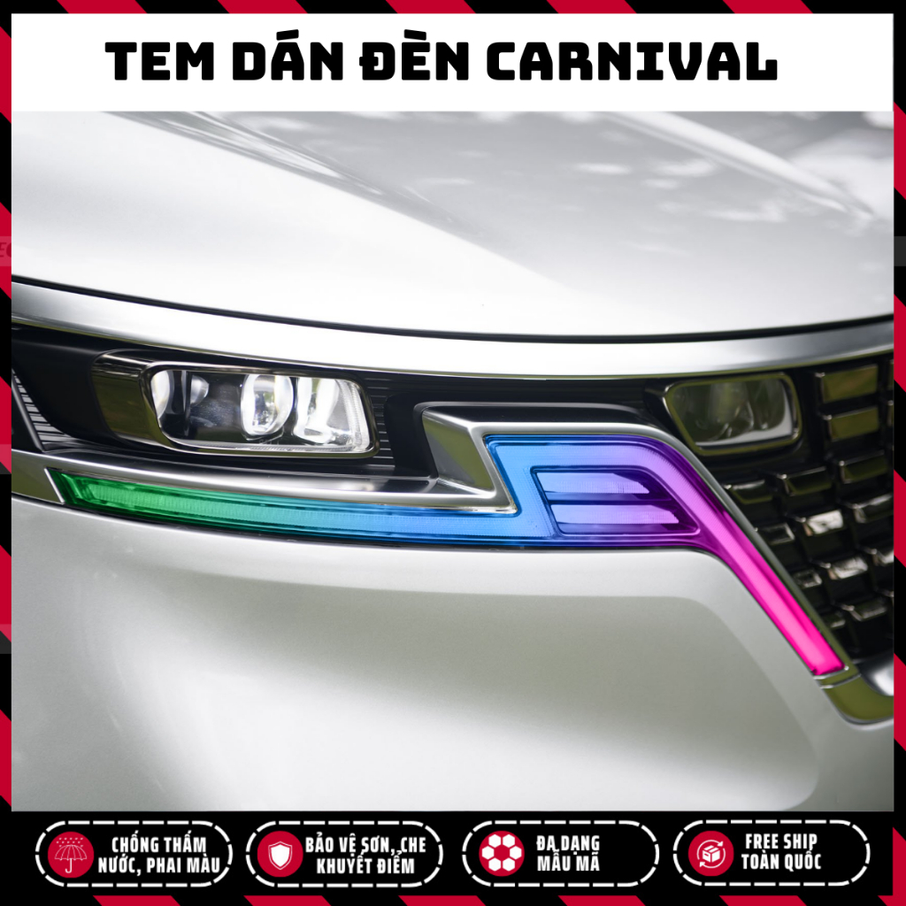 Tem dán đèn Carnival, decal đèn Carnival, decal dán xe trang trí xe bền màu, chống nước