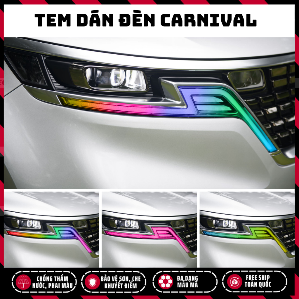 Tem dán đèn Carnival, decal đèn Carnival, decal dán xe trang trí xe bền màu, chống nước