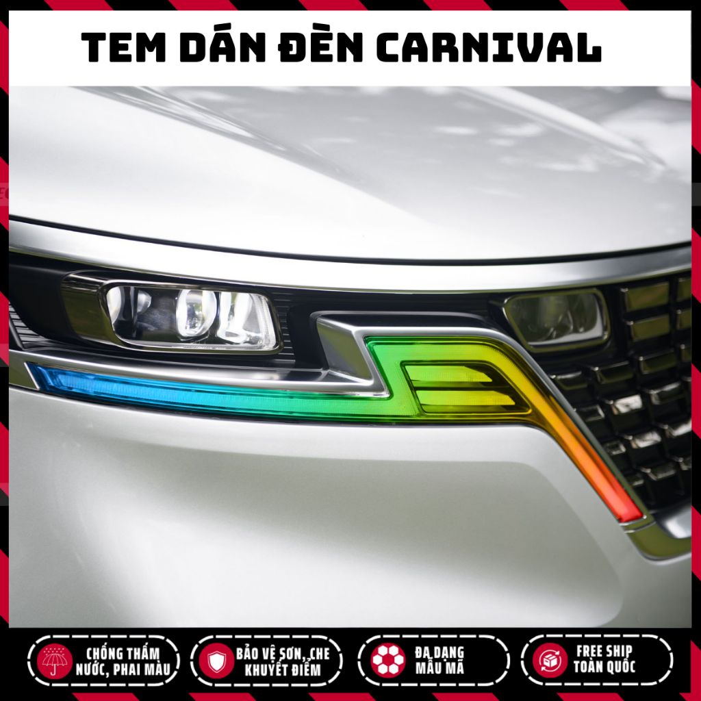 Tem dán đèn Carnival, decal đèn Carnival, decal dán xe trang trí xe bền màu, chống nước