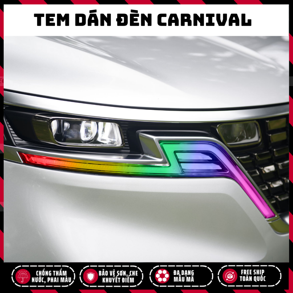 Tem dán đèn Carnival, decal đèn Carnival, decal dán xe trang trí xe bền màu, chống nước