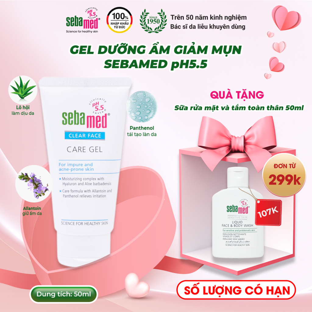 Ảnh Gel dưỡng ẩm giảm mụn, bảo vệ da Sebamed Clear Face Care Gel pH5.5 (50ml) 1