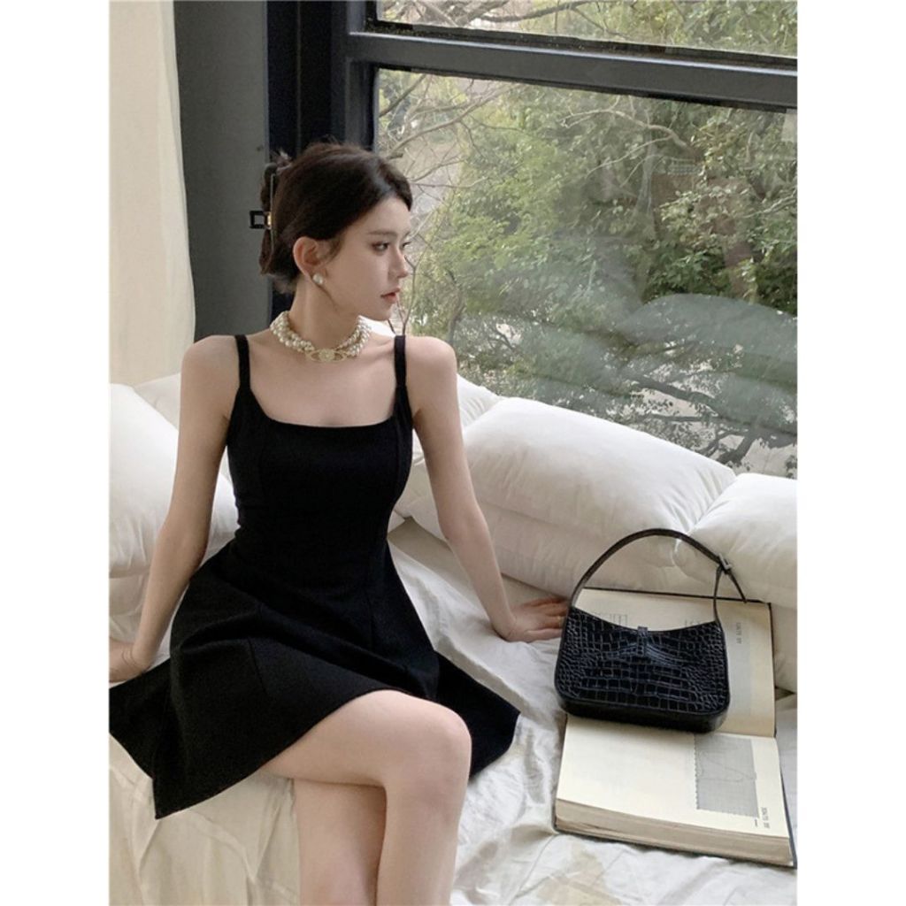 TudoQuinzy Đầm 2s thun tăm bản to dáng xoè Váy 2 Dây Nữ cổ vuông Dáng Xoè năng động