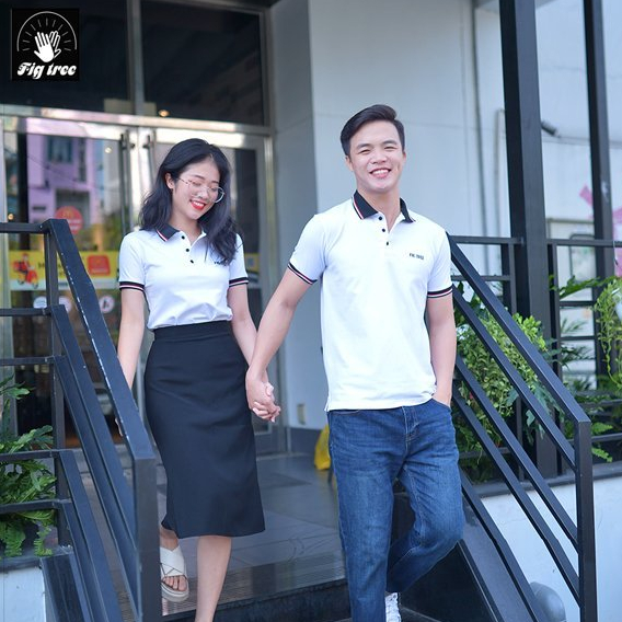 Set Áo Thun Đôi Polo Cao Cấp Fig Tree Màu Trắng Bo Viền  ( Hàng thiết kế Fullsize đến 110kg)