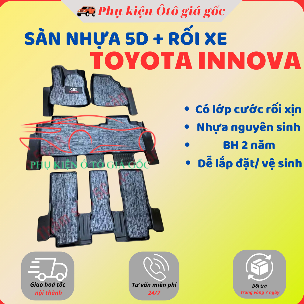 Thảm lót sàn NHỰA 5D TRÀN VIỀN xe Toyota Innova 2006- 2015, 2017-2022 Thảm NHỰA TPE 5D đúc nguyên khối theo xe - 3 hàng