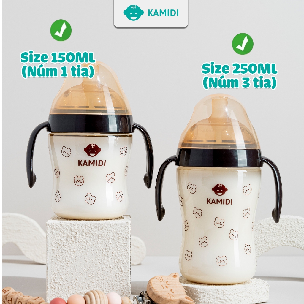 Ảnh Bình Sữa Kamidi Chất Liệu PPSU Họa Tiết Gấu Dung Tích 210ml/300ml 4