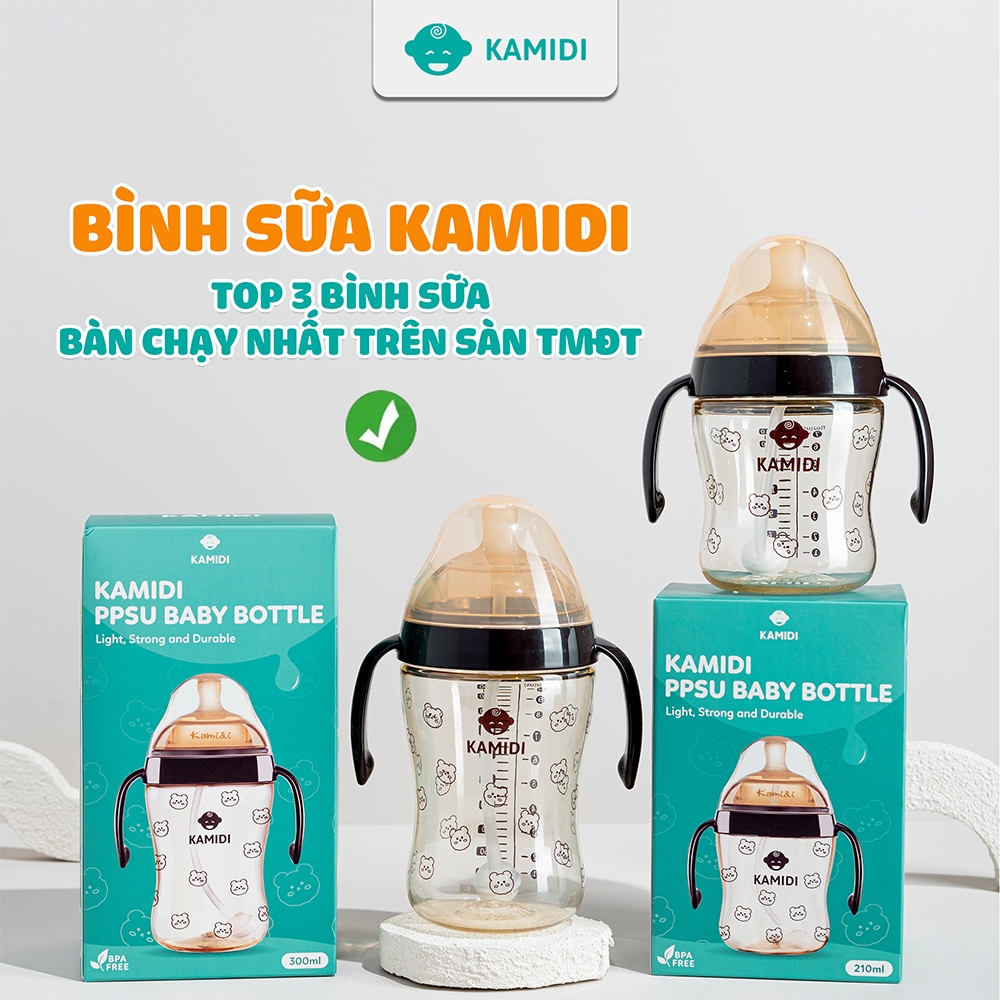Ảnh Bình Sữa Kamidi Chất Liệu PPSU Họa Tiết Gấu Dung Tích 210ml/300ml 3