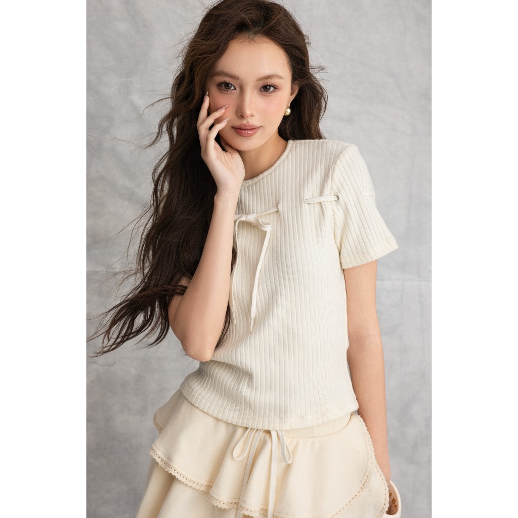 Ảnh OLV - Chân váy kiểu xòe cạp trễ Dimpy Skirt in Cream 2