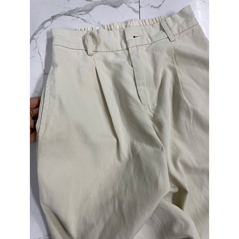 Quần jeans kaki xếp ly ống rộng lưng cao cạp chun phong cách Hàn Quốc
