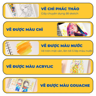Sổ Sketchbook GLOBAL ART 230GSM, Sổ Vẽ Phác Thảo Không Kỵ Tẩy 60 Trang A4 A5 Lên Màu Tốt Bám Chì Chất Lượng