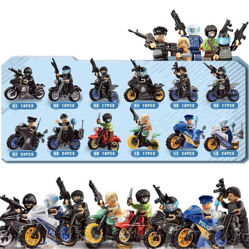 Ảnh Đồ Chơi Xếp Hình Mô Tô Cảnh Sát, Bộ Siêu Tập 12 Xe Swat Và Nhân Vật 3