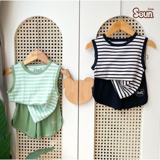 | SEUNKIDS | Bộ ba lỗ sọc bé trai bé gái visco lụa mềm mát 8kg đến 35kg bộ đồ cho bé bộ mặc nhà