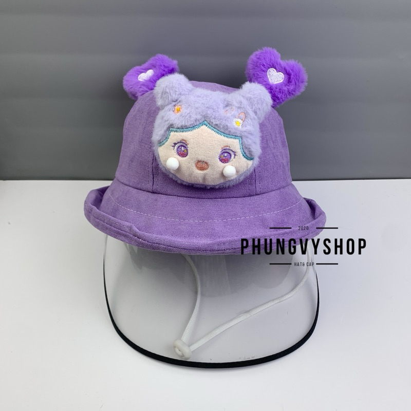 BÉ 2-3Tuổi_Mũ chống giọt bắn chắn gió bụi bucket tai bèo vành phungvyshop-nón /Bo "KIẾNG" NHÍ LẬT BÚP BÊ TAI TIM NHUNG/