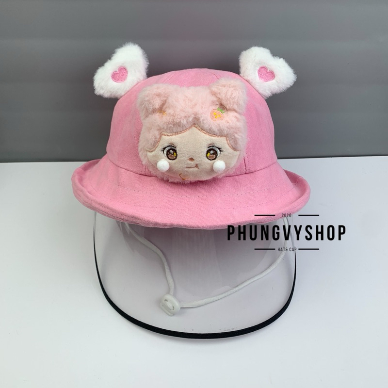 BÉ 2-3Tuổi_Mũ chống giọt bắn chắn gió bụi bucket tai bèo vành phungvyshop-nón /Bo "KIẾNG" NHÍ LẬT BÚP BÊ TAI TIM NHUNG/