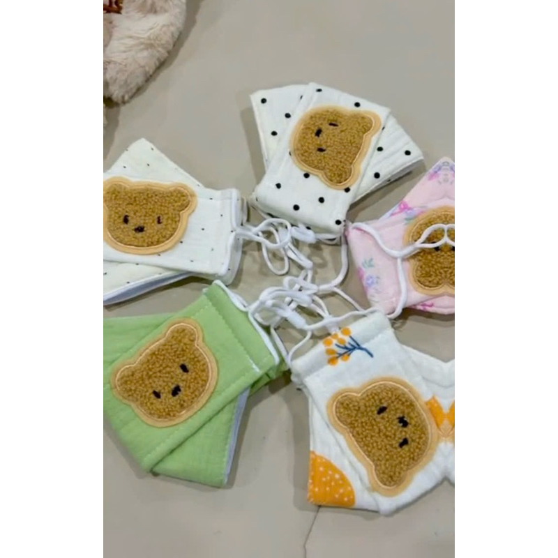 Combo 10 Chiếc Khẩu Trang Xô Muslin Đính Gấu Cho Bé 0-4 Tuổi Nhà Liena'S Closet KT04