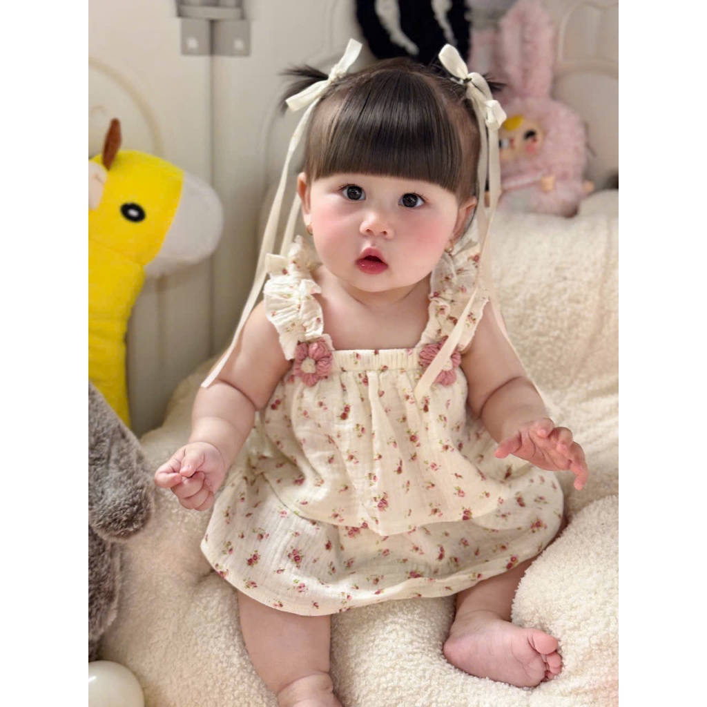 Set 2 dây trẻ em hai dây xô muslin, set hai dây cho bé gái thiết kế 5-15kg TNB