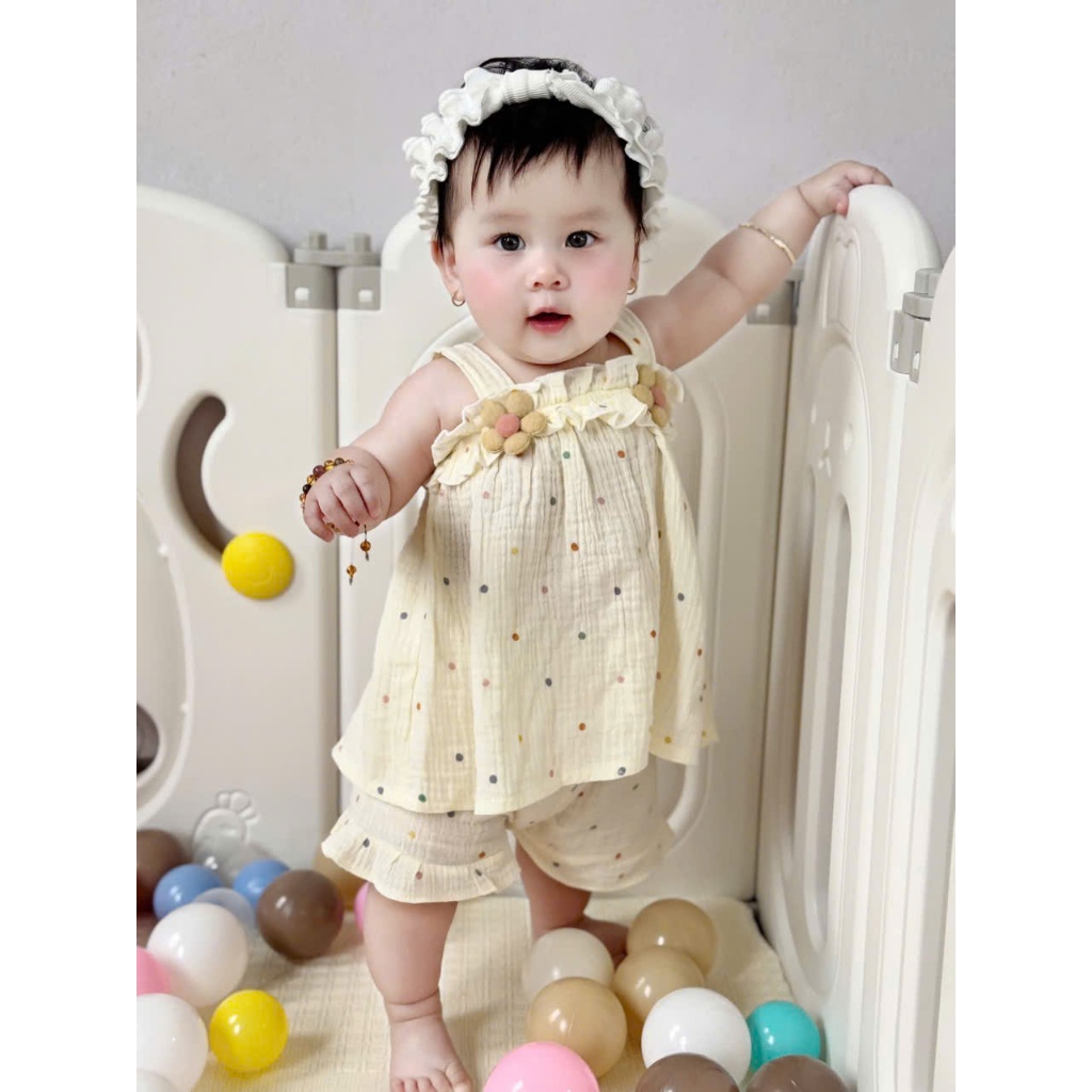 Set 2 dây trẻ em hai dây xô muslin, set hai dây cho bé gái thiết kế 5-15kg TNB