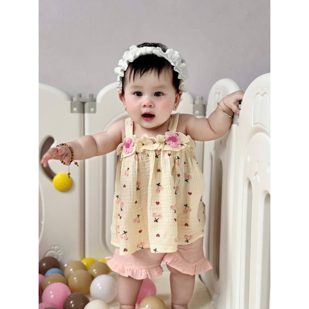 Set 2 dây trẻ em hai dây xô muslin, set hai dây cho bé gái thiết kế 5-15kg TNB