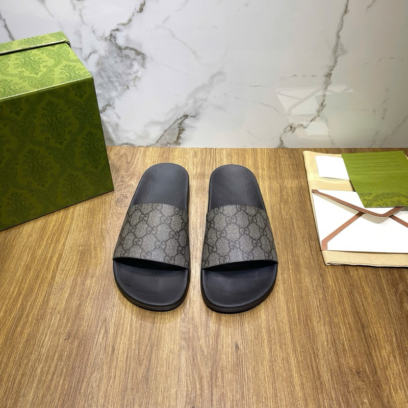 ⚡️[Hight Quality] Dép Lê Quai Ngang Gu11 Black And Grey Slipper - Điểm Nhấn Logo G Đen Xám Cao Cấp Full Box Qccc