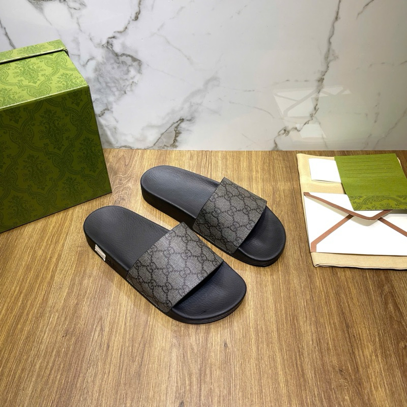 ⚡️[Hight Quality] Dép Lê Quai Ngang Gu11 Black And Grey Slipper - Điểm Nhấn Logo G Đen Xám Cao Cấp Full Box Qccc