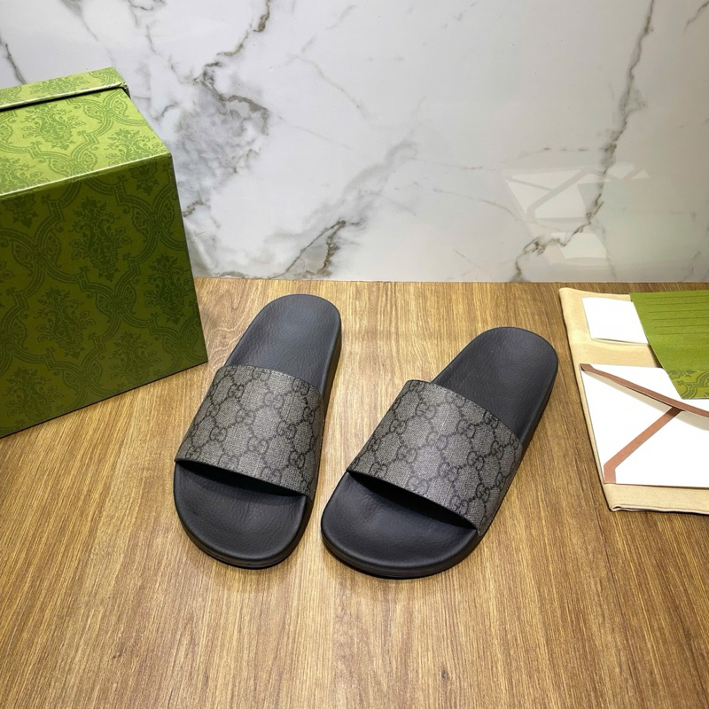 ⚡️[Hight Quality] Dép Lê Quai Ngang Gu11 Black And Grey Slipper - Điểm Nhấn Logo G Đen Xám Cao Cấp Full Box Qccc
