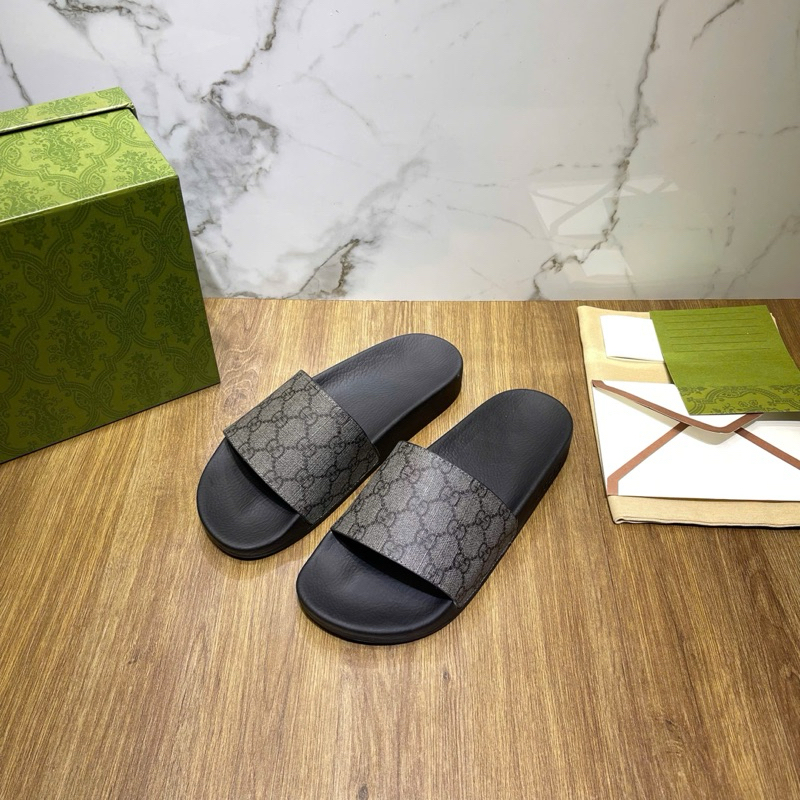 ⚡️[Hight Quality] Dép Lê Quai Ngang Gu11 Black And Grey Slipper - Điểm Nhấn Logo G Đen Xám Cao Cấp Full Box Qccc