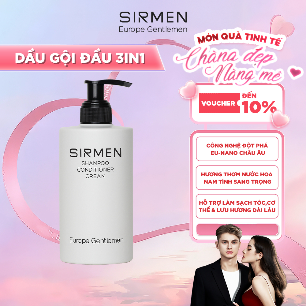 Ảnh Dầu gội nam 3 in 1 hương nước hoa châu Âu SIRMEN Europe Gentlemen giúp sạch da đầu, tóc chắc khoẻ công nghệ EU-Nano 320g 1