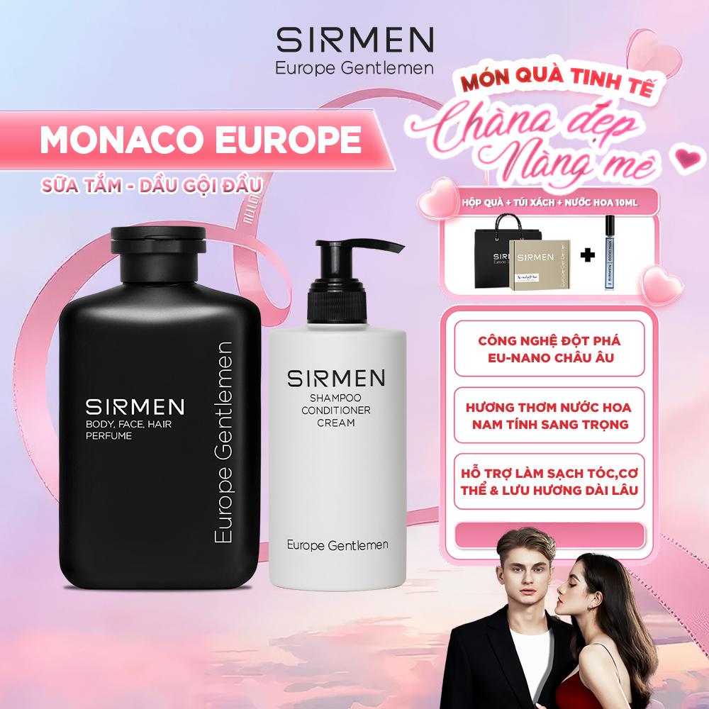 Ảnh Combo MONACO EUROPE gồm Sữa tắm gội nam 350g và Dầu gội nam 320g nguyên liệu châu Âu SIRMEN Europe Gentlemen cao cấp 1