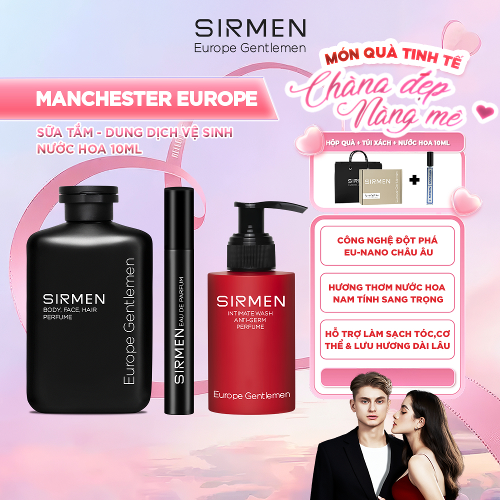Ảnh Combo MANCHESTER EUROPE Gồm Sữa tắm 350g, Nước hoa nam 10ml và Dung dịch vệ sinh nam 100g Sirmen Europe Gentlemen 1