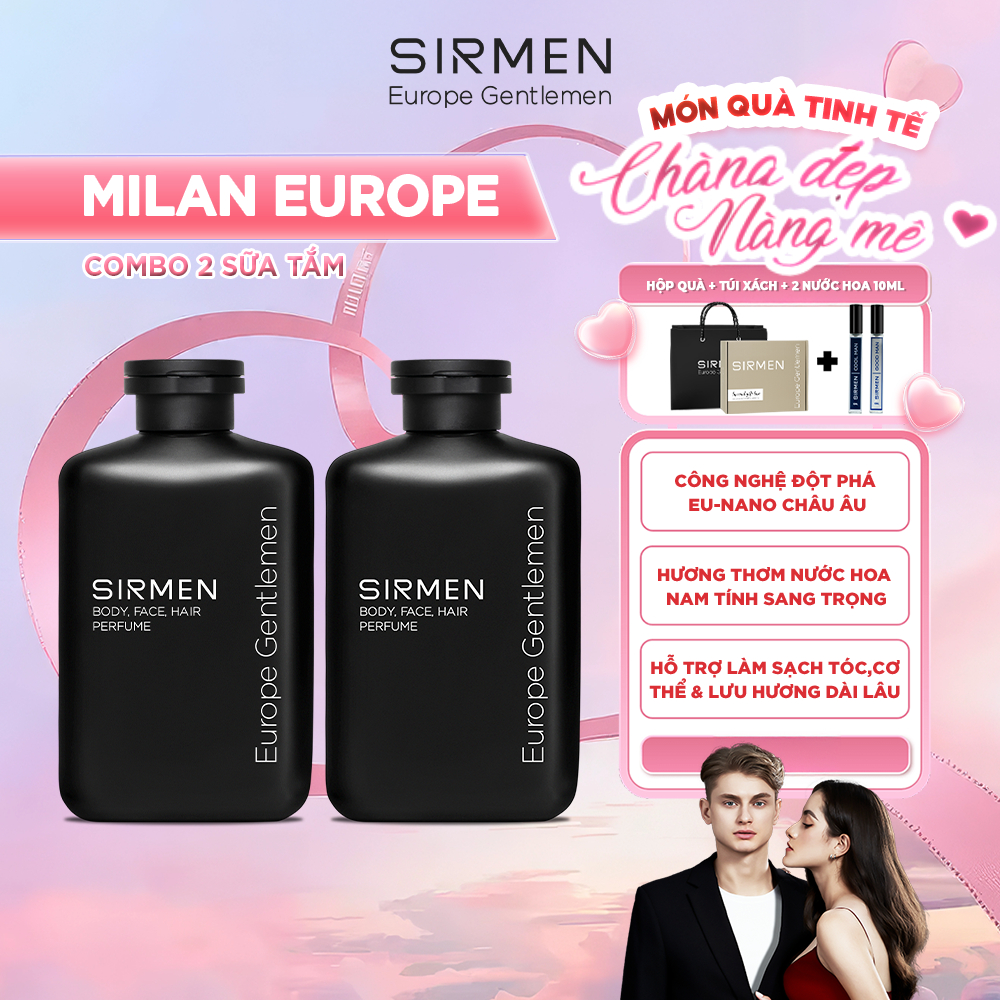 Ảnh COMBO MILAN EUROPE gồm 02 CHAI Sữa tắm gội nam 4 in 1 hương nước hoa châu Âu SIRMEN Europe Gentlemen cao cấp 350g 1