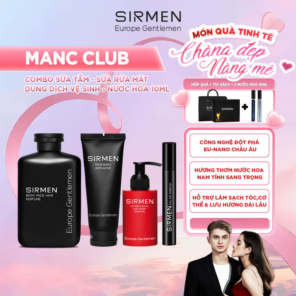 Ảnh Giftbox MANC CLUB SIRMEN Gồm Sữa tắm gội nam - Sữa rửa mặt nam - Dung dịch VS và Nước hoa nam 10ml 1