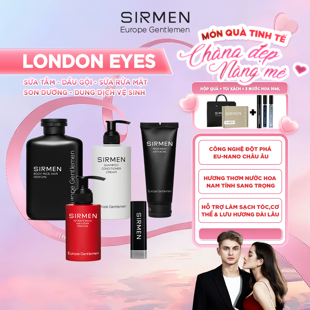 Ảnh Giftbox combo 5 LONDON EYES SIRMEN Sữa tắm nam - Dầu gội nam - Dung dịch vệ sinh nam - Sữa rửa mặt nam và Son dưỡng nam 1