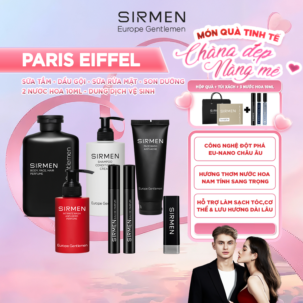 Ảnh Giftbox combo 6 PARIS EIFFEL SIRMEN  Sữa tắm nam - Nước hoa nam - Dầu gội - Dung dịch vệ sinh - Sữa rửa mặt - Son dưỡng 1