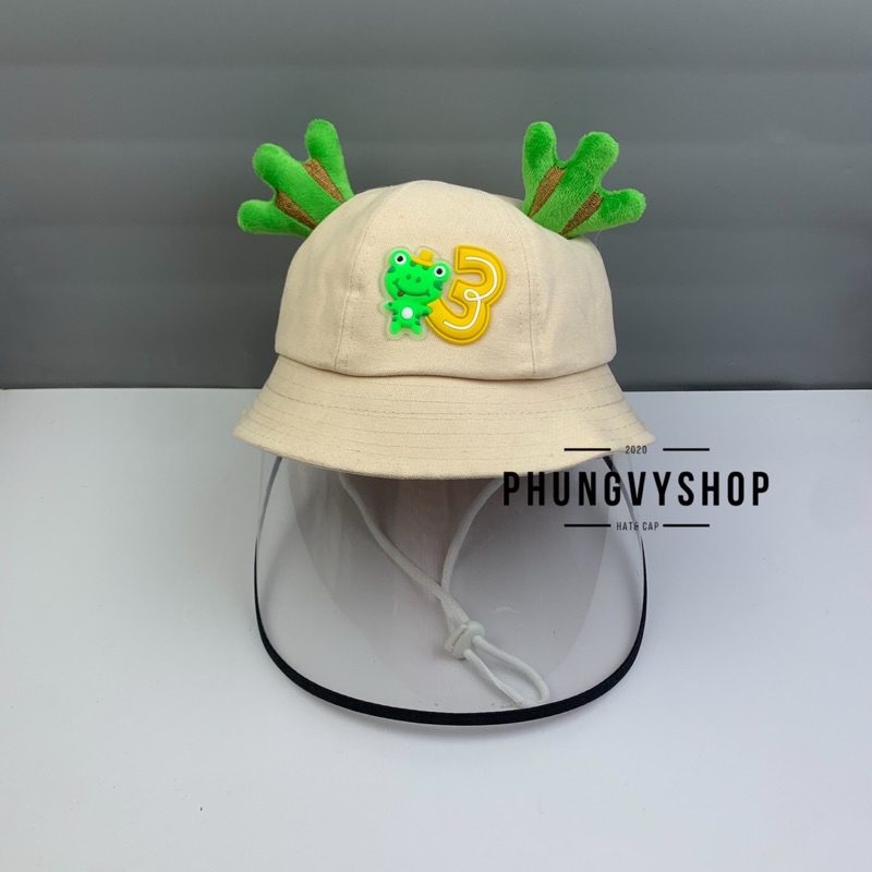 (SALE) BÉ Dưới 2 Tuổi_Mũ chống giọt bắn chắn gió bụi mưa bucket tai bèo vành phungvyshop-nón / Bo "KIẾNG" ẾCH ÔM SỐ 3/