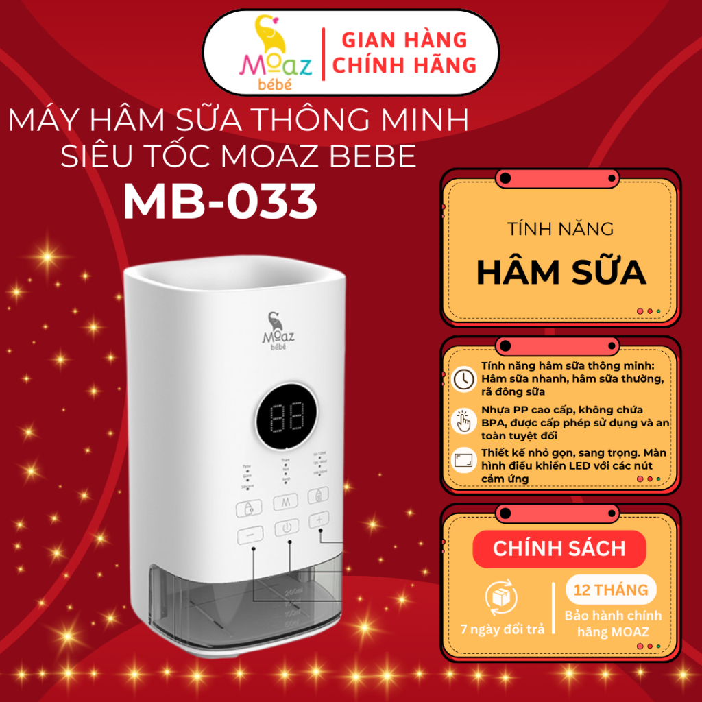 Máy hâm sữa thông minh siêu tốc Moaz BéBé MB033, mẫu mới nhất, vừa mọi bình sữa