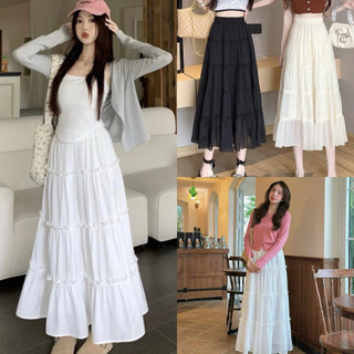Chân váy midi dáng dài 4 tầng trắng đen có quần bảo hộ VANISA CV037