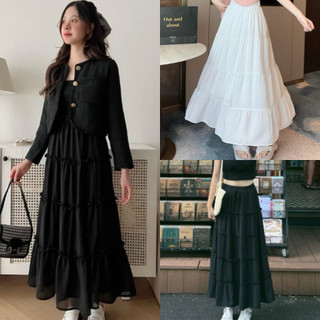Chân váy maxi dáng dài trắng đen có lót trong dày dặn xinh tiểu thư VANISA CV037