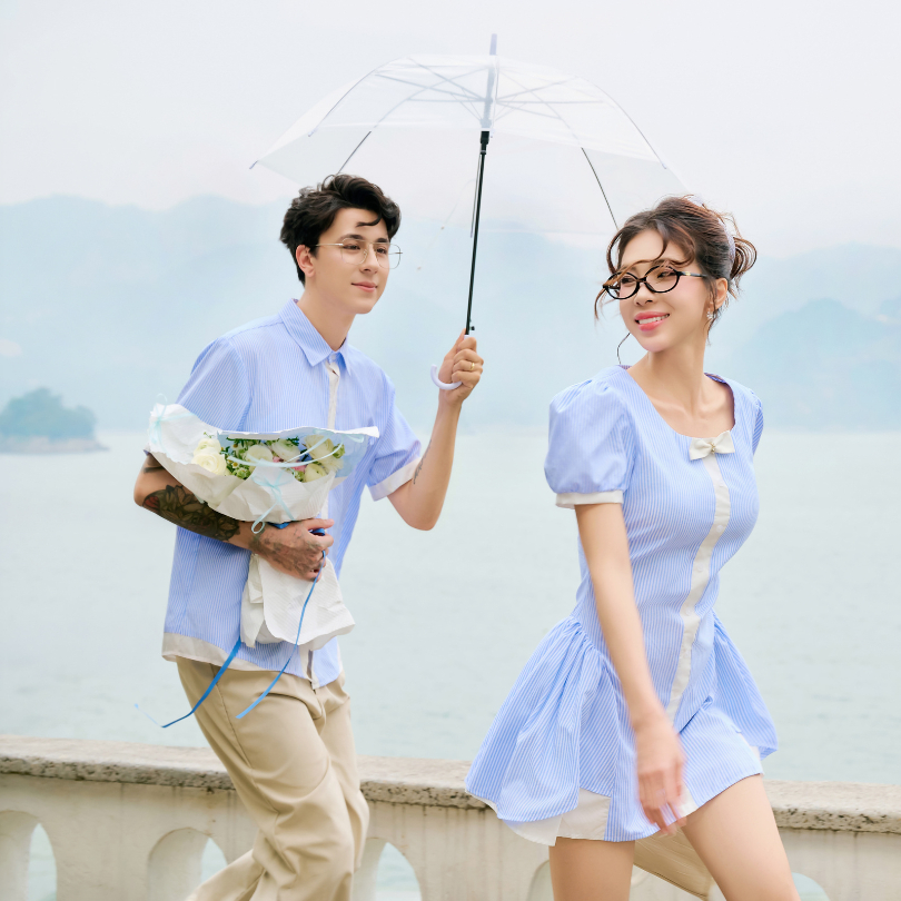 Set đồ biển đôi nam nữ set couple với người yêu áo sơ mi oxford kẻ sọc nam + đầm xòe nữ thương hiệu LILA - FASI