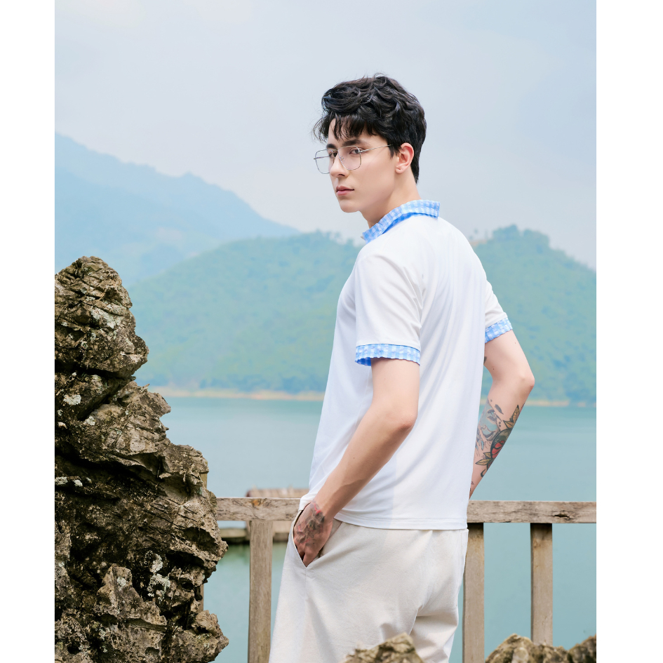 Set đồ biển đôi nam nữ set couple với người yêu áo polo nam + đầm maxi nữ đi du lịch, đi biển - DROSIA