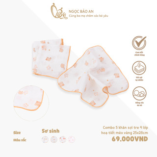 M&B (25x28cm) Combo 5 khăn gạc sữa cotton 4 lớp mềm mịn, kháng khuẩn, thấm hút tốt phù hợp cho làn da nhạy cảm của bé